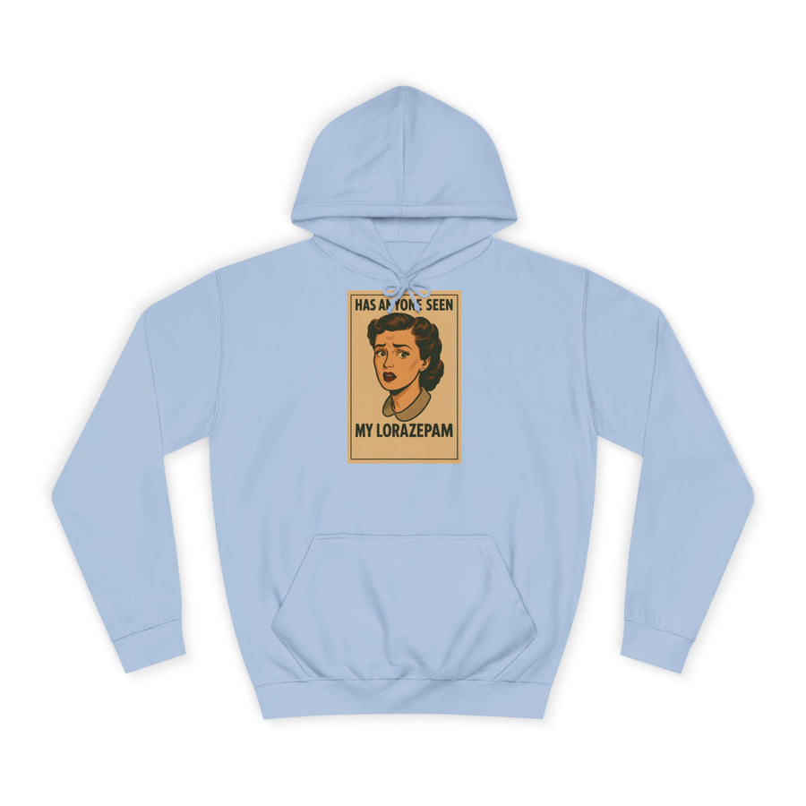 True Insights Has Anyone Seen My Lorazepam Hoodie – Retro-Pop-Art mit schwarzem Humor in Sky Blue