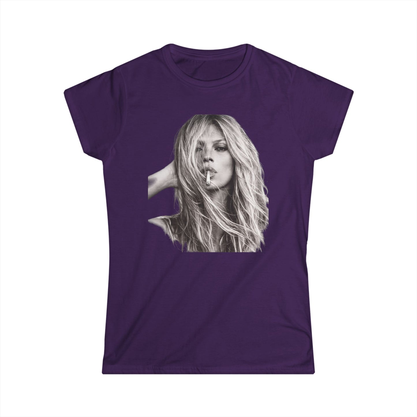 Kate Moss Damen Shirt – Ikonisches Schwar-Weiß Porträt Print, Fashion Statement T-Shirt für Trendsetter & Musikfans