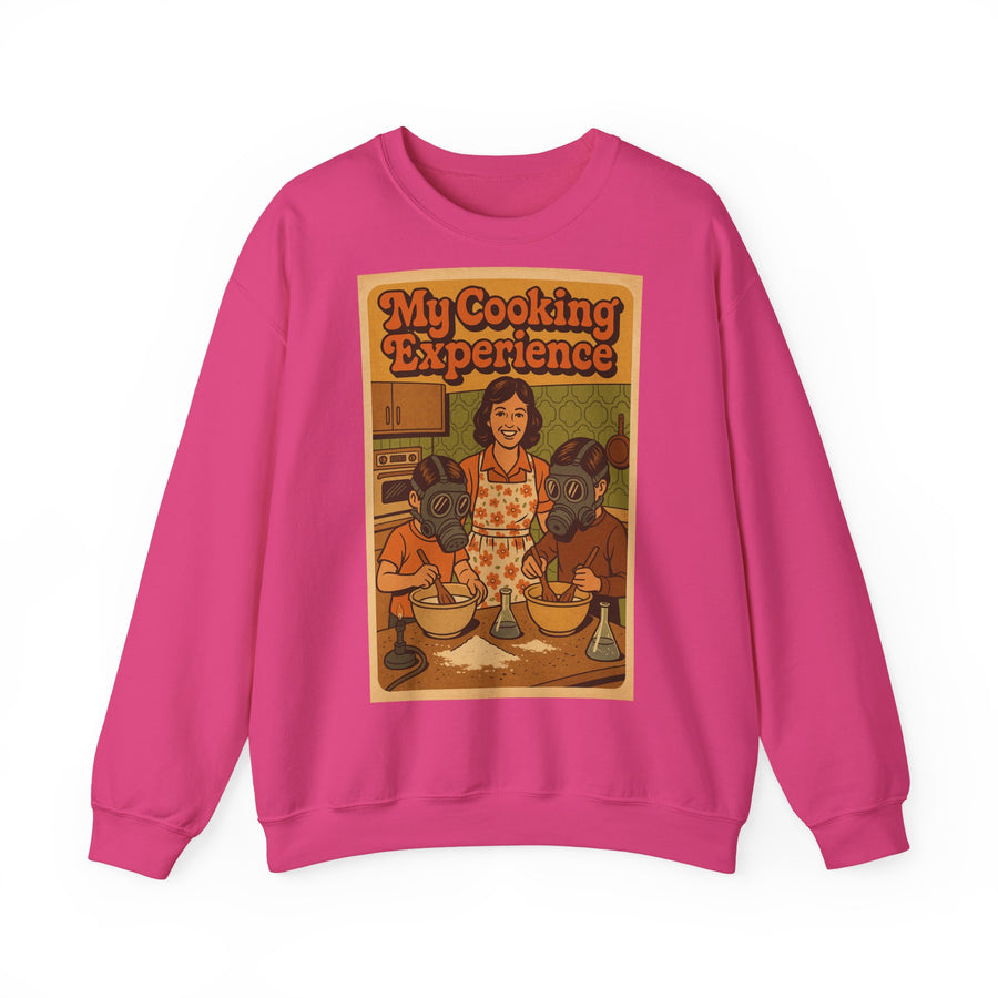 True Insights My First Cooking Experience Sweatshirt – Retro-Motiv mit Gasmasken in der Küche