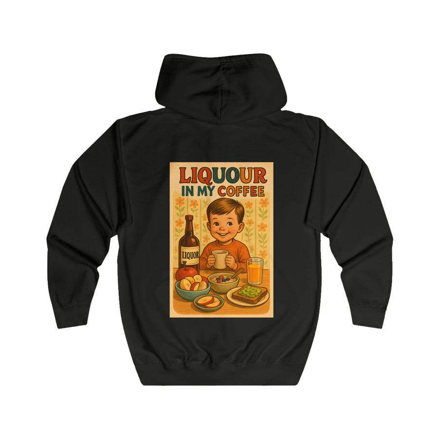 True Insights Liquor in My Coffee Zip-Hoodie – Retro-Motiv mit Humor für Kaffeetrinker