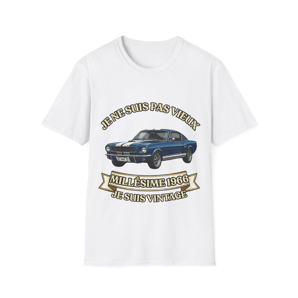 T-shirt Millésime 1966 « Je ne suis pas vieux, je suis vintage » – Cadeau anniversaire 60 ans homme – Voiture américaine bleue, voiture ancienne rétro