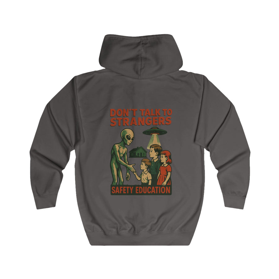 Don't Talk to Strangers Alien Zip-Hoodie – Lustiges Retro-UFO-Motiv