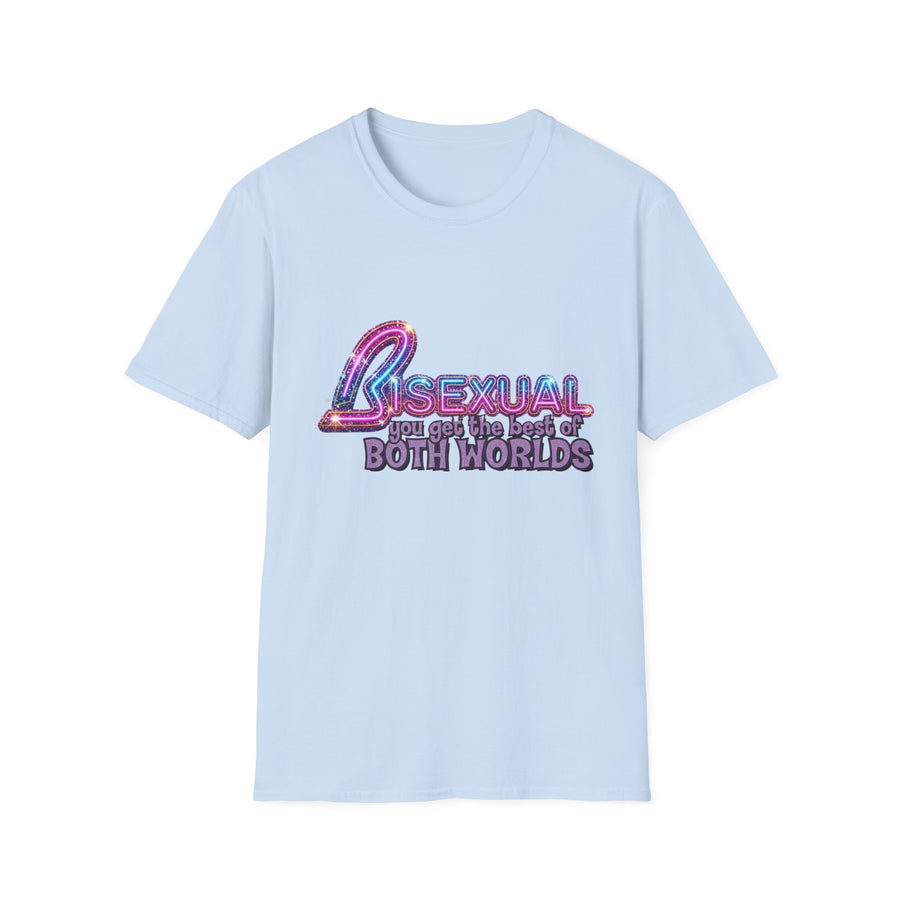 True Insights T-Shirt Bisexual Best Of Both Worlds Bi Pride CSD Glitzer-Look in Hellblau