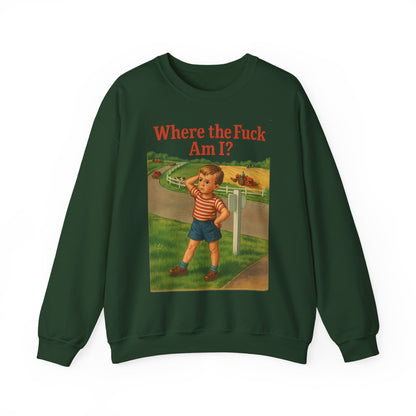 Sweatshirt – Where the Hell Am I? – Vintage Sweatshirt mit nostalgischem Lost-Boy-Motiv | True Insights Design mit Humor