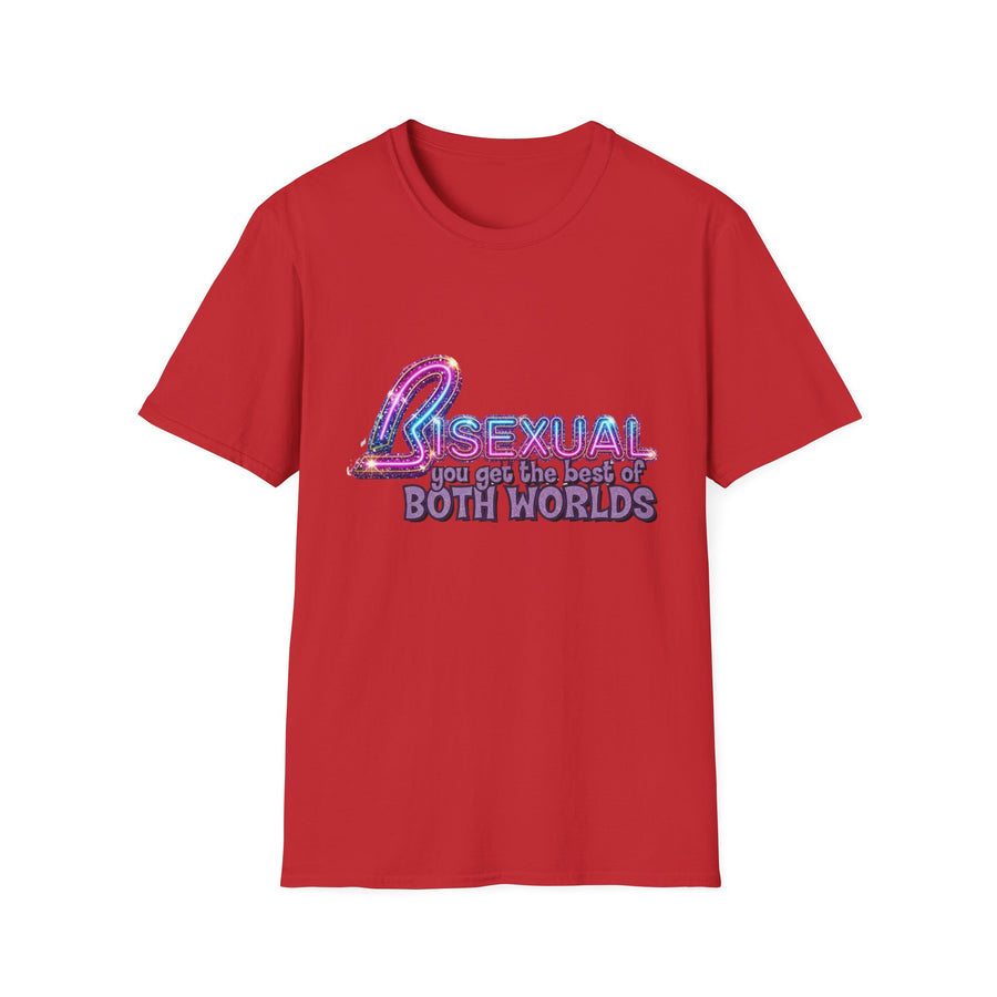 True Insights T-Shirt Bisexual Best Of Both Worlds Bi Pride CSD Glitzer-Look in Rot