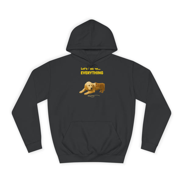 Statement Hoodie „Let's Piss on Everything“ – Satire mit Hund und Katze – Jet Black – Vorderseite