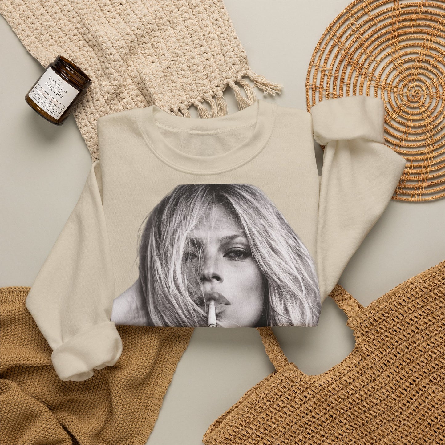Kate Moss Sweatshirt – Schwarz-Weiß Portrait Kult-Pullover für Fashion & Vintage Fans, ikonisches Model Motiv