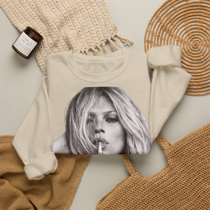 Kate Moss Sweatshirt – Schwarz-Weiß Portrait Kult-Pullover für Fashion & Vintage Fans, ikonisches Model Motiv