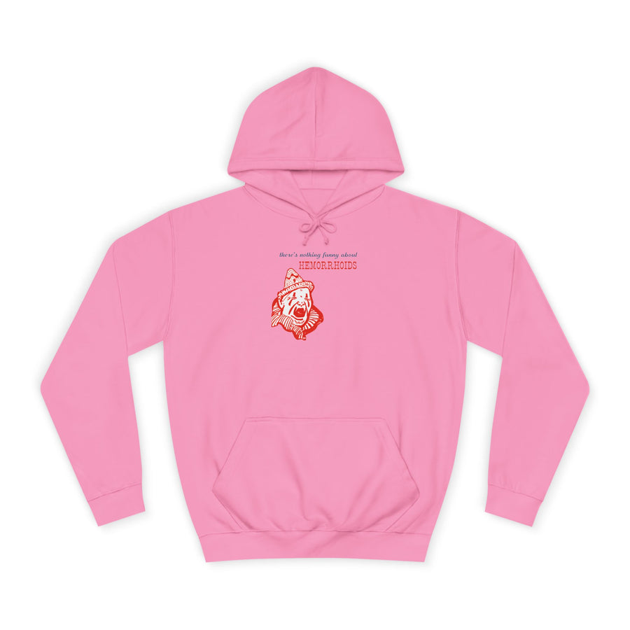 Sarkastischer Hoodie „There's Nothing Funny About Hemorrhoids“ – Der weinende Clown mit Wahrheit – Candyfloss Pink – Vorderseite