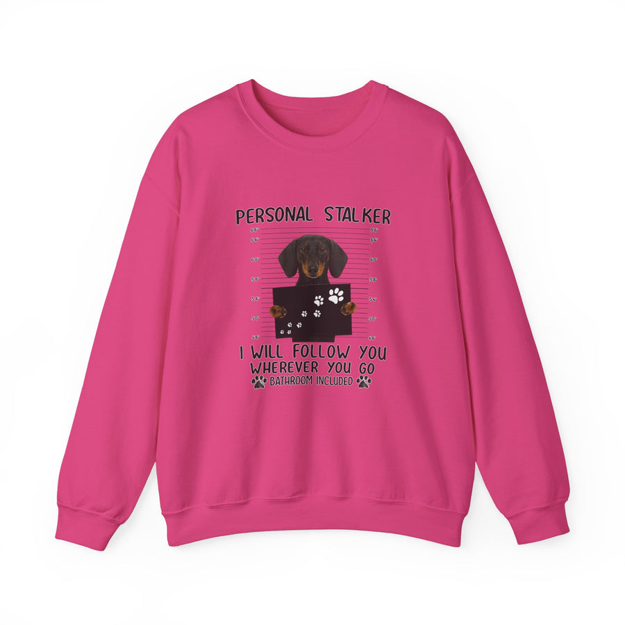 True Insights Dackel Personal Stalker Sweatshirt – Lustiges Dackel-Motiv – I Will Follow You in Heliconia