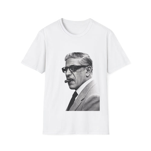 Aristoteles Onassis Portrait T-Shirt Unisex – Ikonische Zigarre & Brille, Vintage Schwarz-Weiß Legende, Retro Fan Geschenk