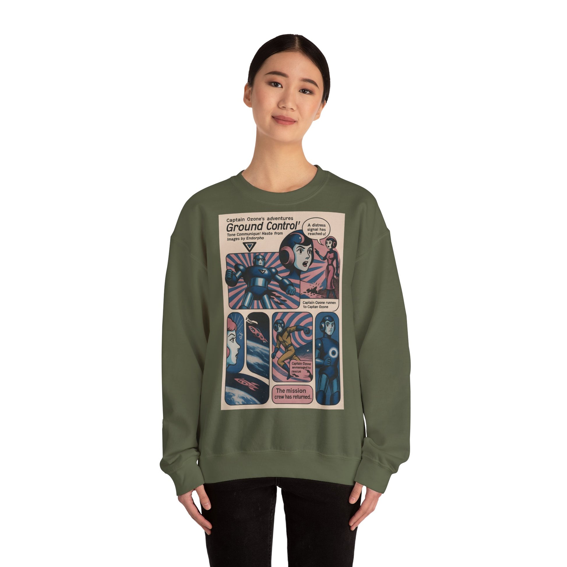 Retro Space Comic Sweatshirt – Captain Ozone „Ground Control“ Edition