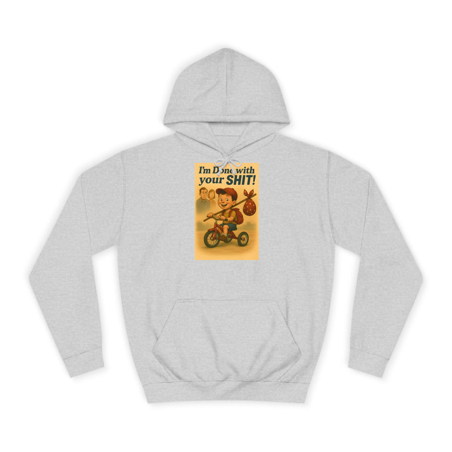 True Insights I'm Done with Your Shit! Hoodie – Retro-Motiv mit Ausreißer-Kind in Heather Grey