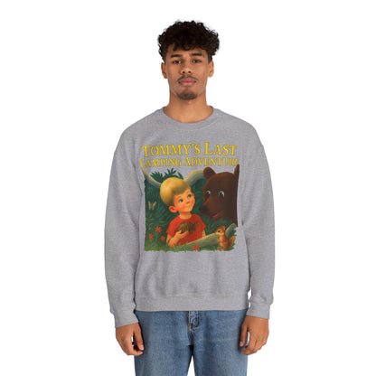 Sweatshirt – Tommy’s Last Camping Adventure Sweatshirt – Schwarzer Humor trifft Retro-Kinderbuchstil | True Insights Design mit Humor