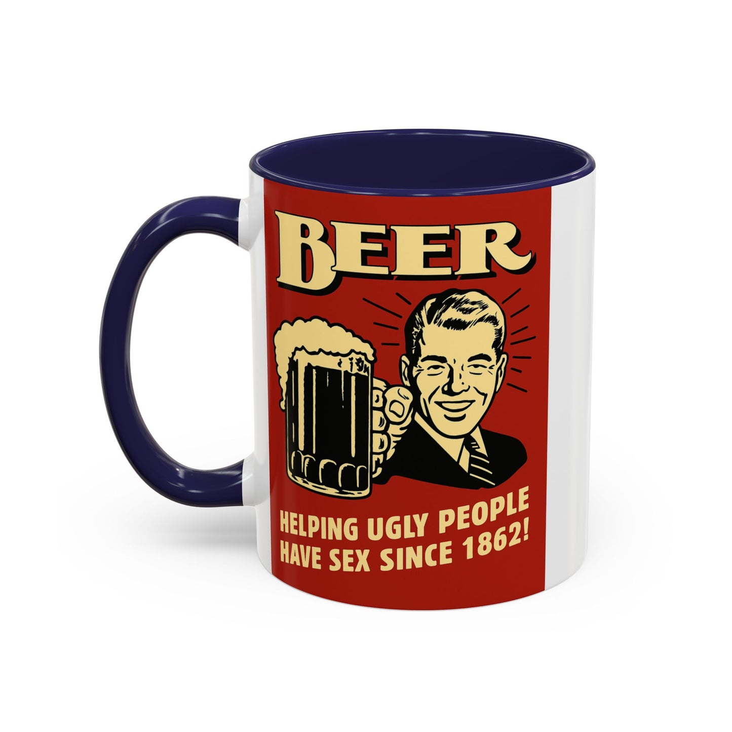 Bunte Tasse "BEER - Helping Ugly People" | Lustige Retro Bier Kaffeetasse | Vintage Geschenk für Bierliebhaber & Partyfans