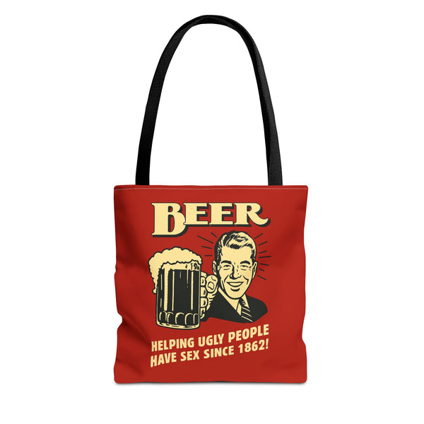 True Insights Einkaufstasche Bier Parodie Helping Ugly People Have Sex Since 1862 in Schwarz