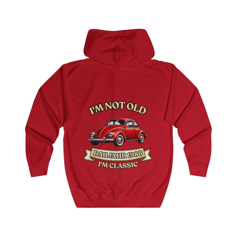 True Insights Geschenk zum 40. Geburtstag – Sweatjacke Jahrgang 1986 VW Käfer | Zip-Hoodie mit Rückendruck