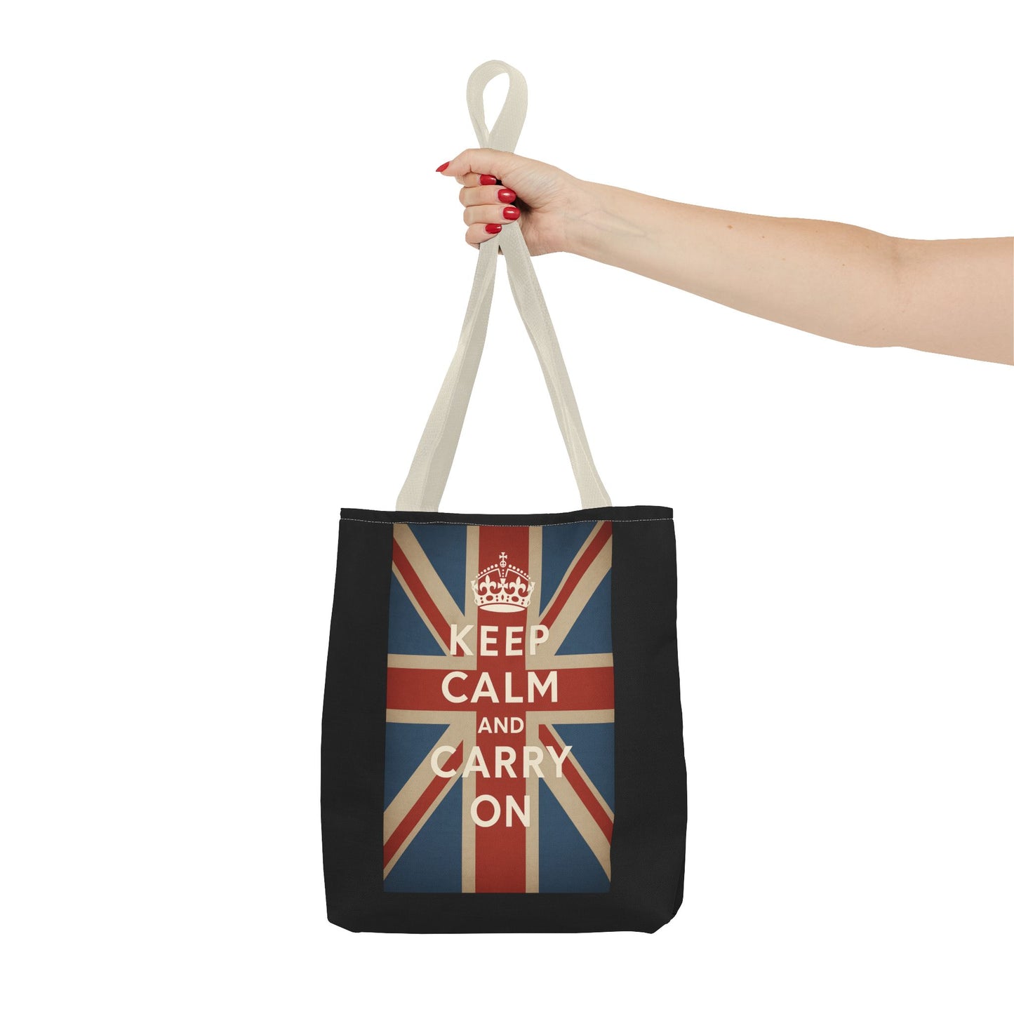 Keep Calm and Carry On Tote Bag – Union Jack Stoffen Tas met Kroon, Brits Kultmotief, Cadeau voor UK-Fans