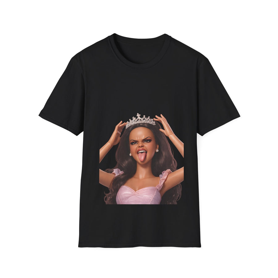 True Insights T-Shirt Barbicore Puppen-Prinzessin mit Krone und Zunge raus in Schwarz, freches Pink Aesthetic Motiv