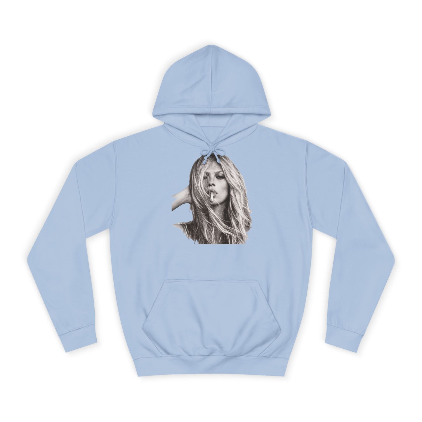 Kate Moss Hoodie – Ikonisches Schwarz-Weiß Porträt Kapuzenpullover für Fashion & Musik Fans