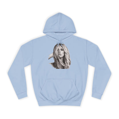 Kate Moss Hoodie – Ikonisches Schwarz-Weiß Porträt Kapuzenpullover für Fashion & Musik Fans