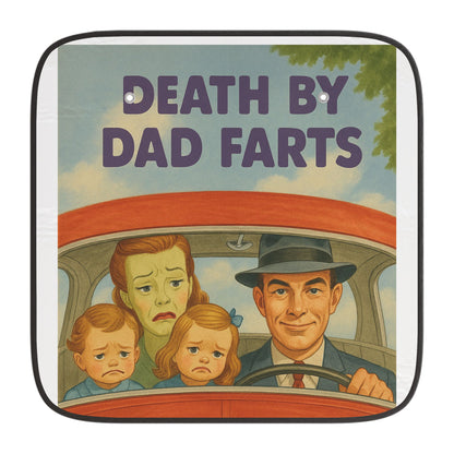 Auto-Sonnenschutz 'Death by Dad Farts' - Lustiger Windschutzscheiben-Sonnenschutz, Retro Comic-Motiv, KFZ-Geschenk für Väter & Autofans