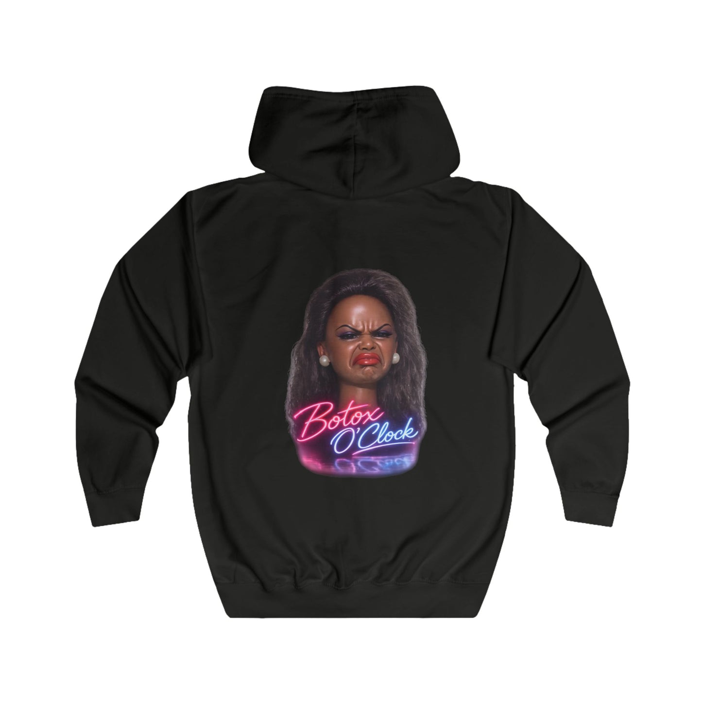 Botox O'Clock Zip Hoodie – Lustiges Neon Karikatur Motiv für Beauty-Fans, Grumpy Face Kapuzenjacke