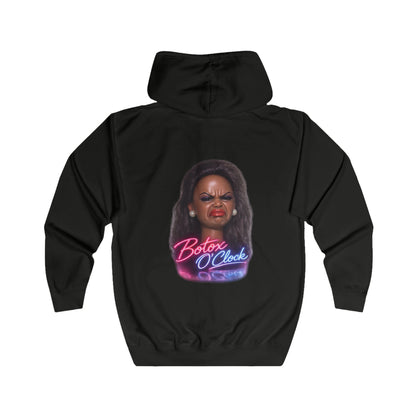 Botox O'Clock Zip Hoodie – Lustiges Neon Karikatur Motiv für Beauty-Fans, Grumpy Face Kapuzenjacke