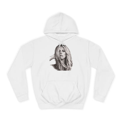 Kate Moss Hoodie – Ikonisches Schwarz-Weiß Porträt Kapuzenpullover für Fashion & Musik Fans