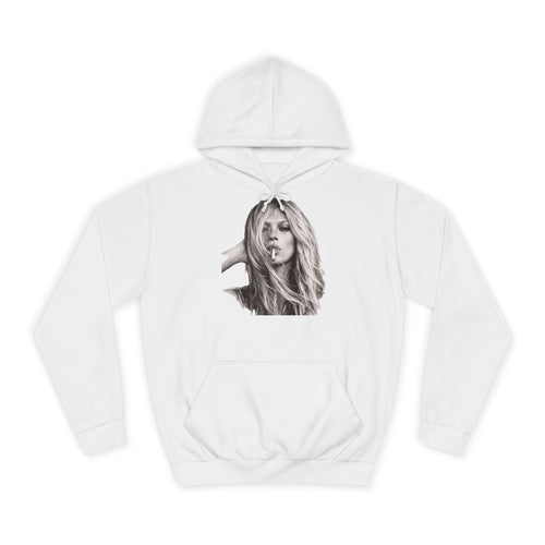 Kate Moss Hoodie – Ikonisches Schwarz-Weiß Porträt Kapuzenpullover für Fashion & Musik Fans