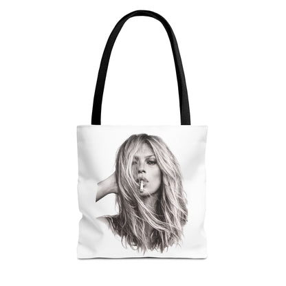 Kate Moss Tote Bag – Schwarz-Weiß Portrait Fashion Icon Stofftasche | Kultiges Model Motiv für Fans & Fashionistas