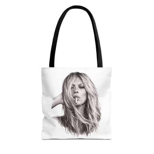 Kate Moss Tote Bag – Schwarz-Weiß Portrait Fashion Icon Stofftasche | Kultiges Model Motiv für Fans & Fashionistas