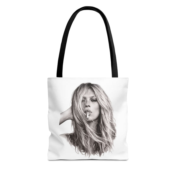 Kate Moss Tote Bag – Schwarz-Weiß Portrait Fashion Icon Stofftasche | Kultiges Model Motiv für Fans & Fashionistas