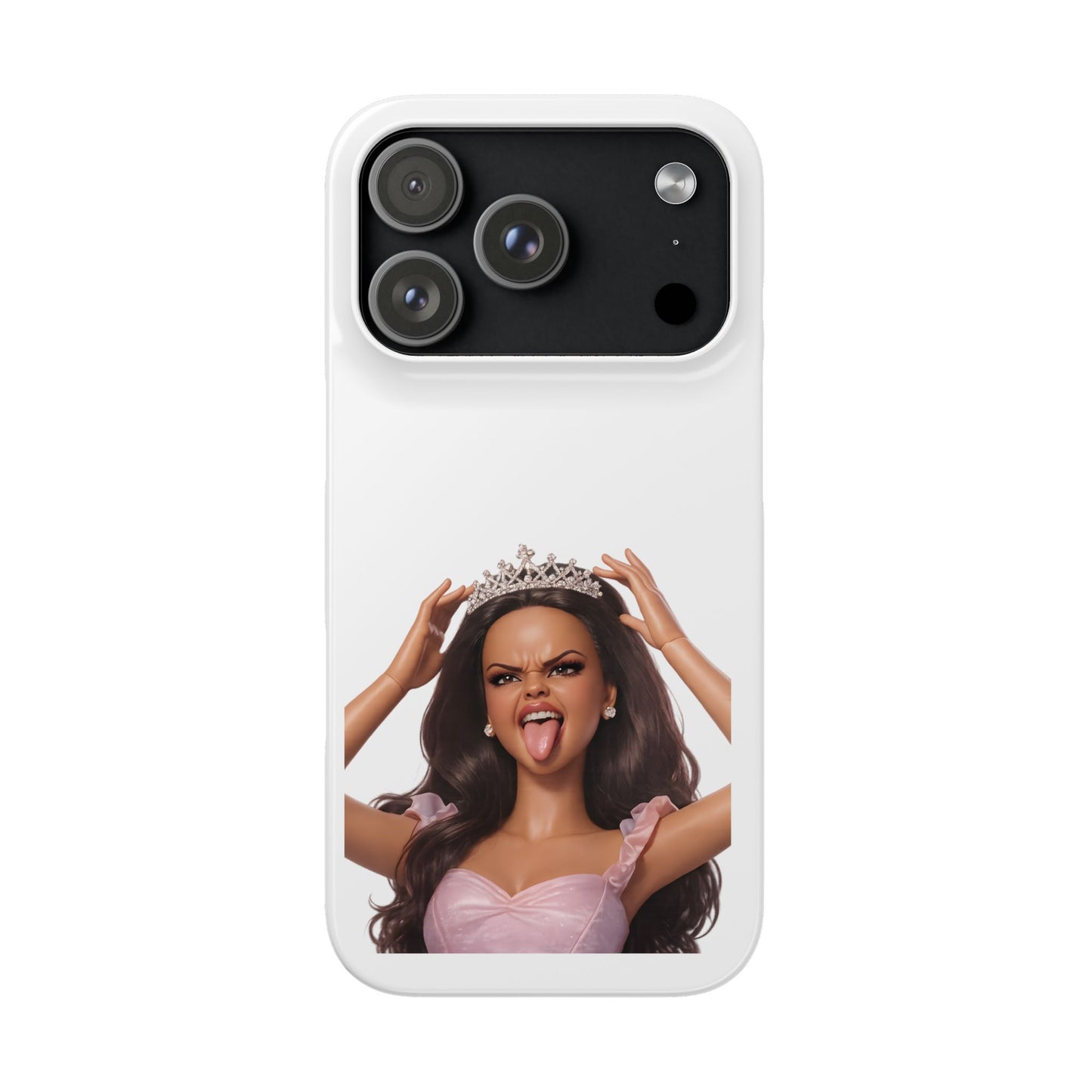 Barbicore Handyhülle – Frecher Beauty Queen Look mit Tiara & Zunge raus | Pink Puppen-Style Case für Fashion-Fans