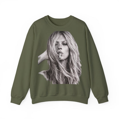 Kate Moss Sweatshirt – Schwarz-Weiß Portrait Kult-Pullover für Fashion & Vintage Fans, ikonisches Model Motiv