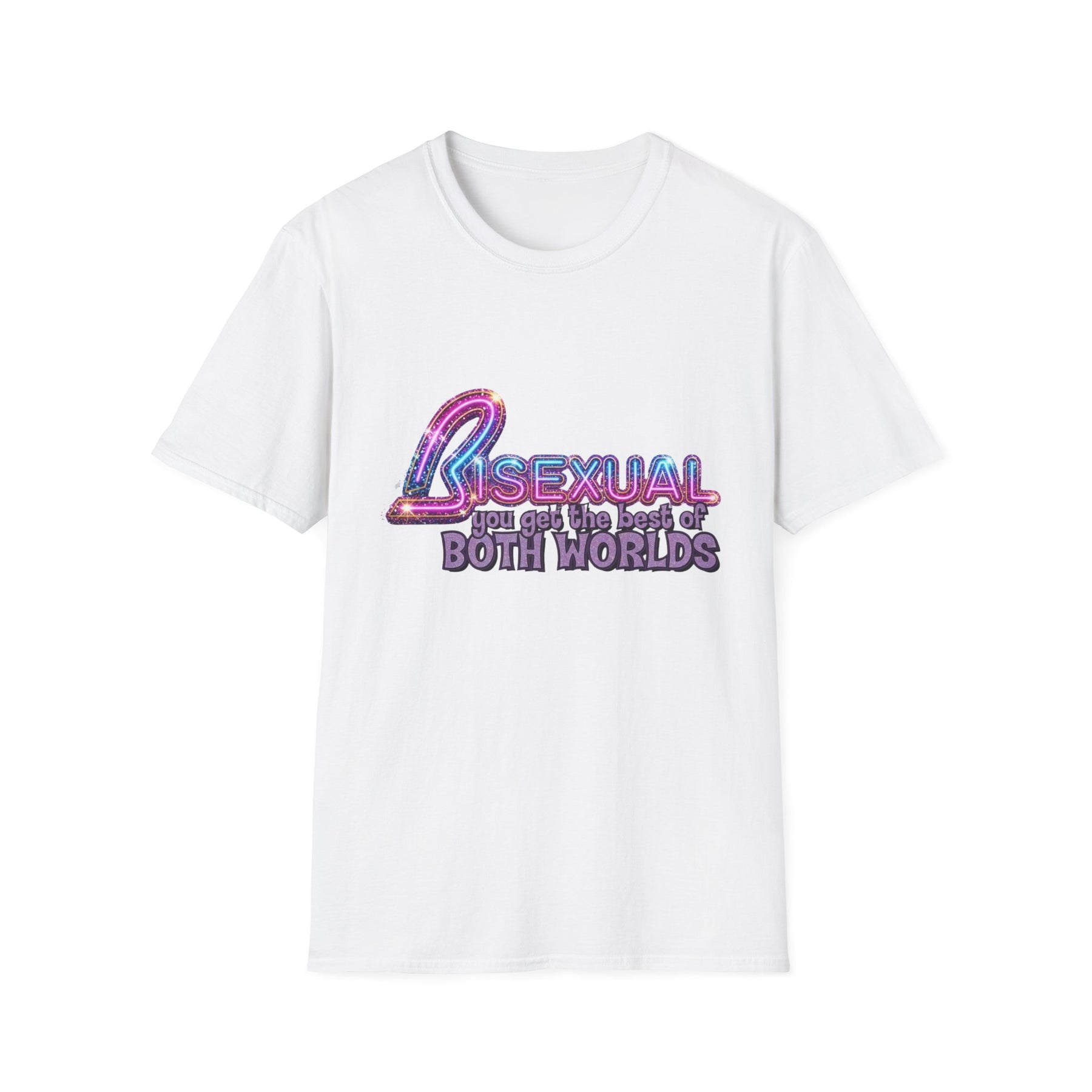 True Insights T-Shirt Bisexual Best Of Both Worlds Bi Pride CSD Glitzer-Neon-Look in Weiß