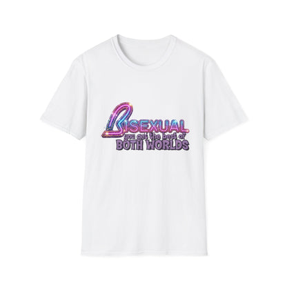 True Insights T-Shirt Bisexual Best Of Both Worlds Bi Pride CSD Glitzer-Neon-Look in Weiß