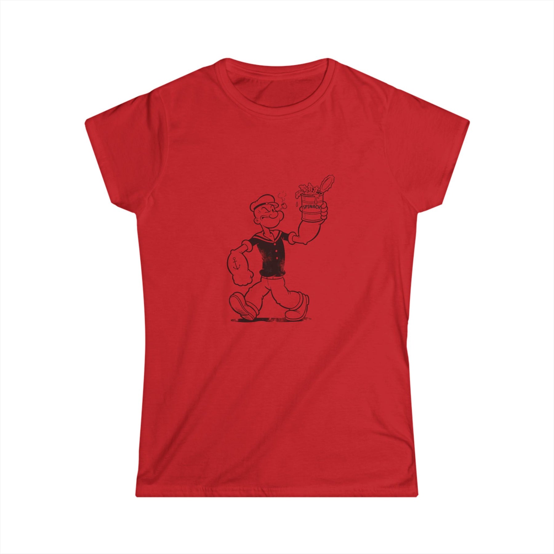 True Insights Damen T-Shirt Retro Sailor Spinat Dose Kult Motiv in Red, satirisches Vintage Comic Design