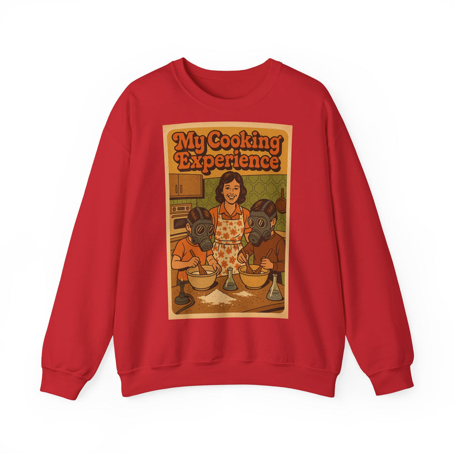 True Insights My First Cooking Experience Sweatshirt – Retro-Motiv mit Gasmasken in der Küche