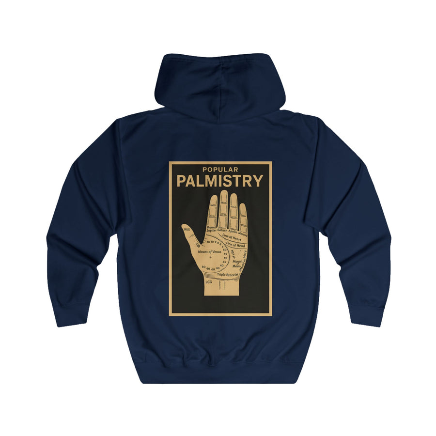 True Insights Popular Palmistry Zip-Hoodie – Vintage-Handlinien-Motiv