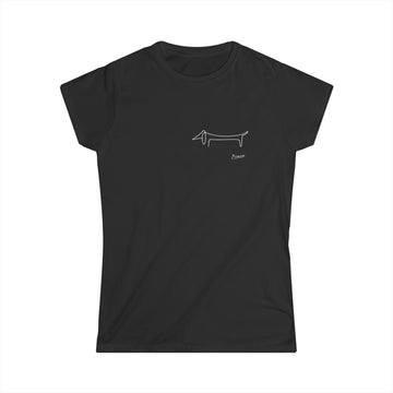 True Insights Damen T-Shirt Picasso Dackel minimalistische Hundelinie in Schwarz mit kleinem Motiv
