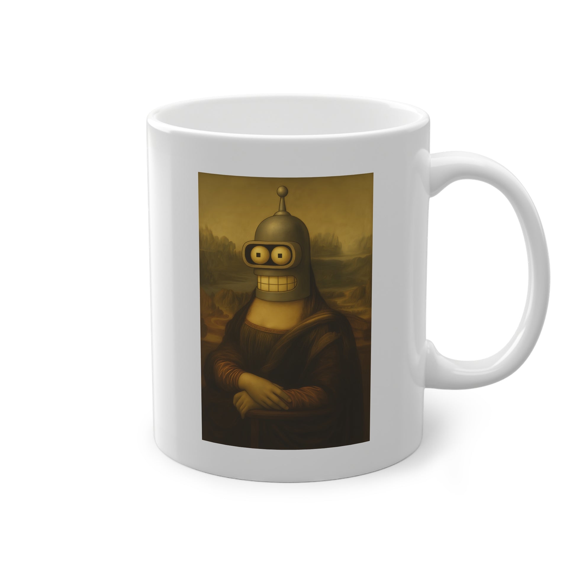 Mona Bender Tasse – Mona Lisa mit Bender-Kopf | Lustige Kunst-Parodie für Nerds