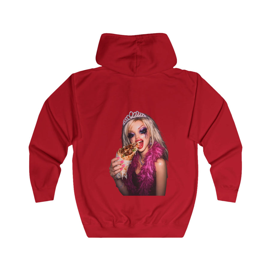 Statement Sweatjacke „Princess Punk“ – Zip-Hoodie mit Rückendruck – Fire Red – Rückenansicht