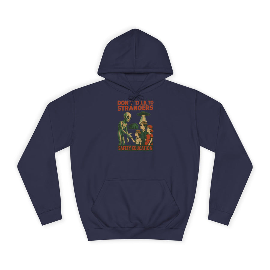 True Insights Don't Talk to Strangers Alien Hoodie – Lustiges Retro-UFO-Motiv in Oxford Navy