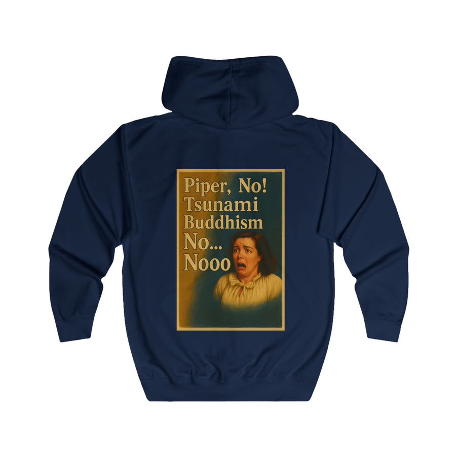 Piper, No! Tsunami. Buddhism. Zip-Hoodie – Dramamotief in retrostijl