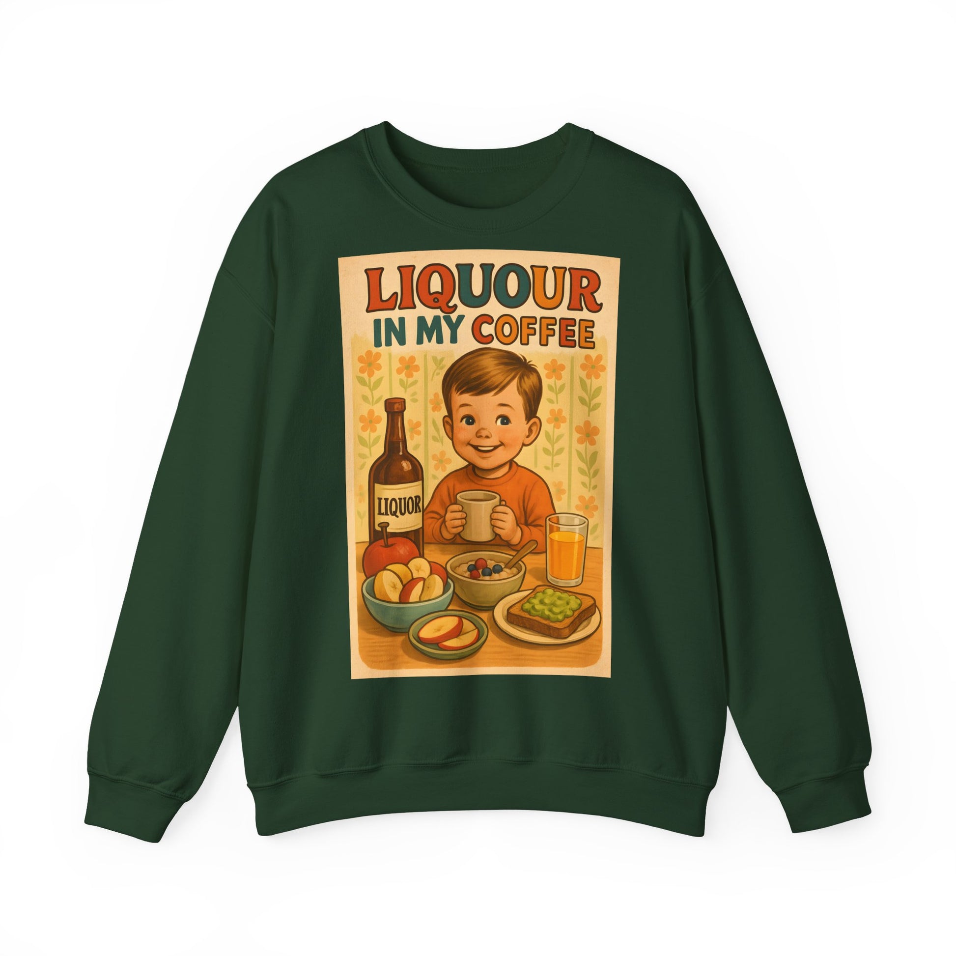 Sweatshirt – Liquor In My Coffee Sweatshirt | Retro Frühstücks-Pullover mit Satire-Motiv | Geschenk für Kaffee-Fans mit Humor | True Insights Design mit Humor