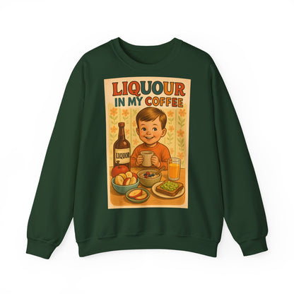 Sweatshirt – Liquor In My Coffee Sweatshirt | Retro Frühstücks-Pullover mit Satire-Motiv | Geschenk für Kaffee-Fans mit Humor | True Insights Design mit Humor