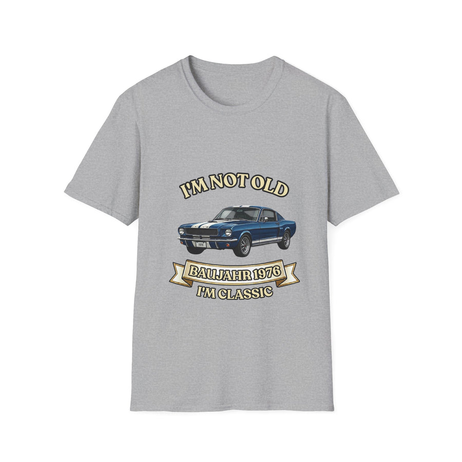 True Insights T-Shirt Baujahr 1976 Muscle Car Design in Sport Grey für Oldtimer Liebhaber zum 50.