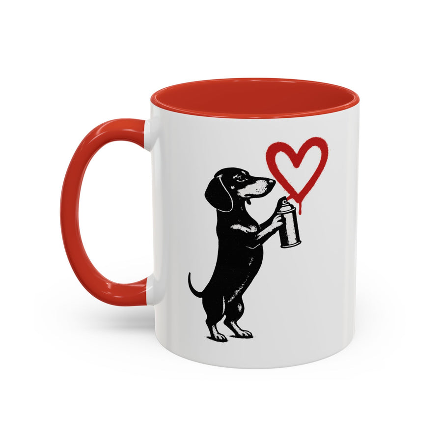 True Insights Banksy Dackel Tasse – Street-Art Kaffeebecher mit rotem Herz