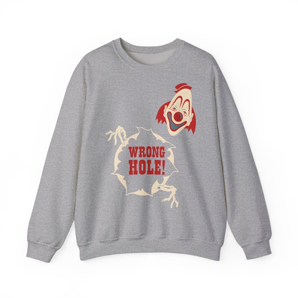 Sweatshirt – Wrong Hole! – Schwarzhumoriges Sweatshirt mit Clown-Design | True Insights Design mit Humor